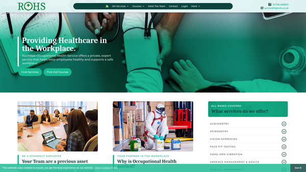 Screenshot of the Rochdale Occupational Health Service Limited website