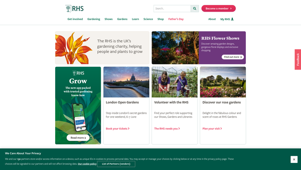 Screenshot of the The Royal Horticultural Society website
