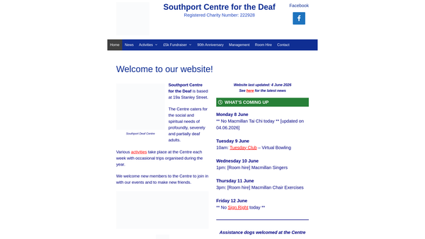 Screenshot of the Southport And District Centre For The Deaf website