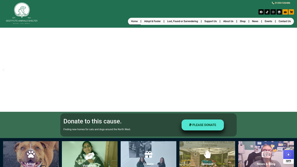 Screenshot of the Destitute Animals Shelter website