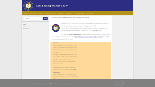 Screenshot of the Kent Beekeepers Association website
