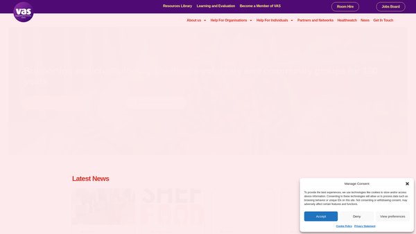 Screenshot of the Voluntary Action Sheffield website