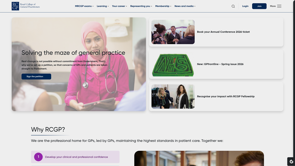 Screenshot of the The Royal College Of General Practitioners website