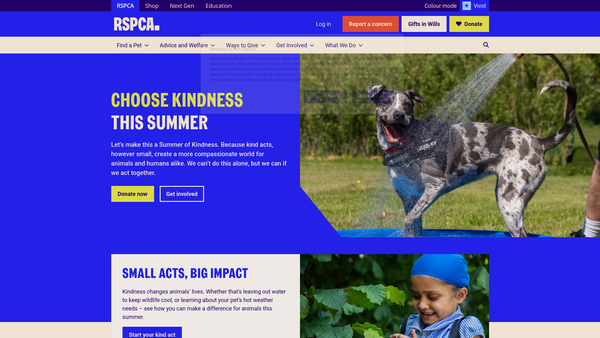 Screenshot of the Royal Society For The Prevention Of Cruelty To Animals Ceredigion Branch website