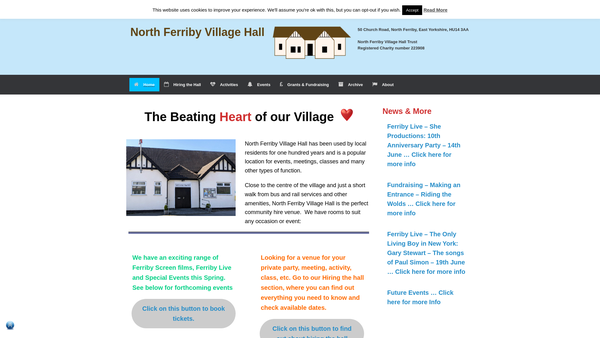 Screenshot of the North Ferriby Village Hall Trust website
