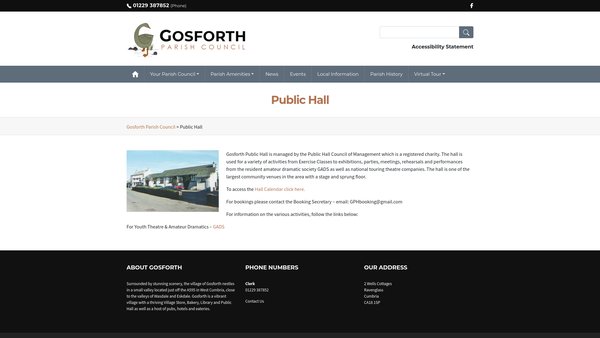 Screenshot of the Gosforth Public Hall website