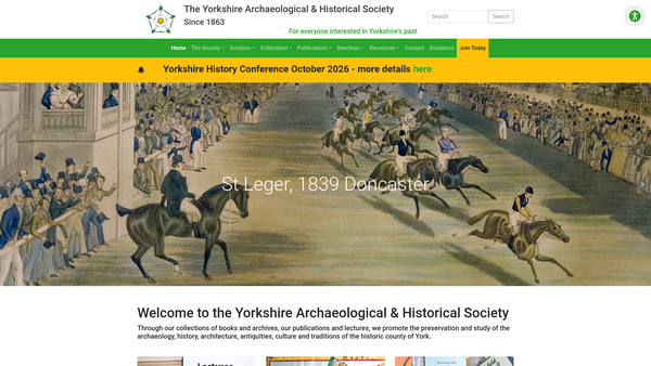 Screenshot of the Yorkshire Archaeological And Historical Society website