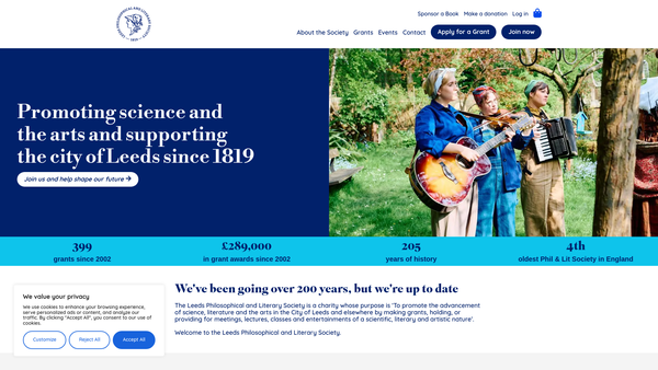 Screenshot of the Leeds Philosophical And Literary Society Limited website