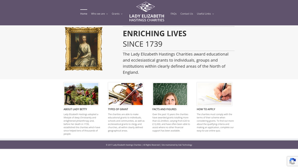 Screenshot of the Lady Elizabeth Hastings' Estate Charity website