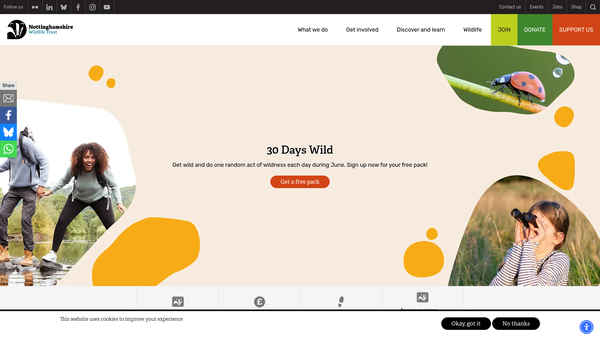 Screenshot of the Nottinghamshire Wildlife Trust website