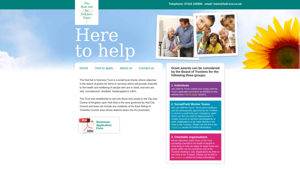 Screenshot of the The Hull Aid In Sickness Trust website