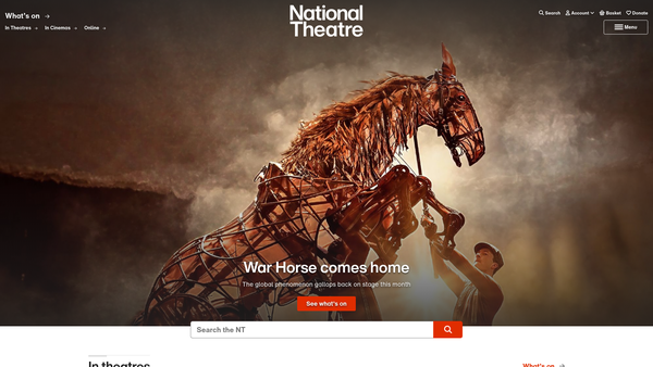 Screenshot of the The Royal National Theatre website