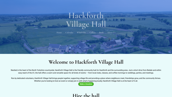 Screenshot of the Hackforth Village Hall website