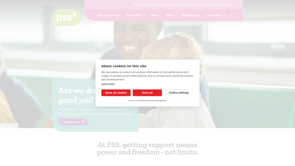 Screenshot of the Pss (UK) website