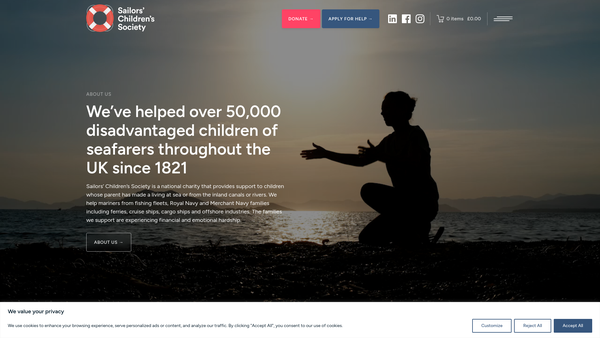 Screenshot of the Sailors' Children's Society website
