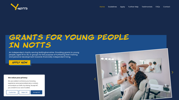 Screenshot of the Y-Notts website