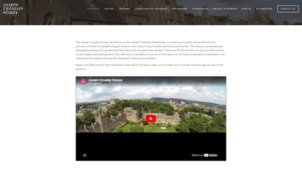 Screenshot of the Joseph Crossley's Almshouses website