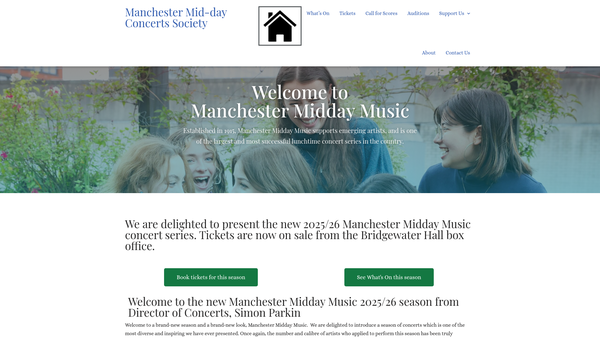 Screenshot of the The Manchester Mid-Day Concerts Society website