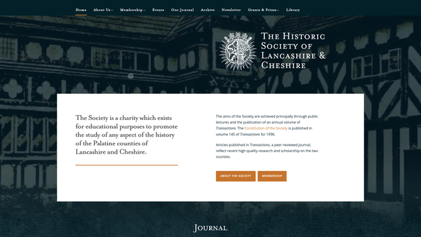 Screenshot of the Historic Society Of Lancashire And Cheshire website