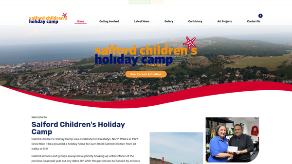 Screenshot of the Salford Children's Holiday Camp website