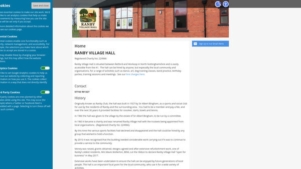 Screenshot of the Ranby Village Hall website