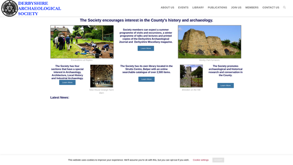 Screenshot of the Derbyshire Archaeological Society website