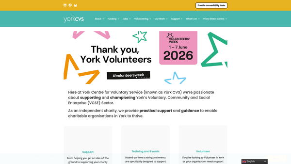 Screenshot of the York Centre For Voluntary Service website