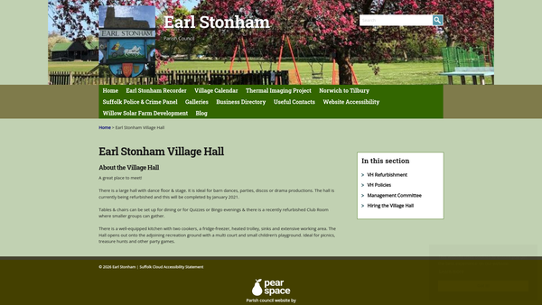 Screenshot of the Earl Stonham Village Hall website