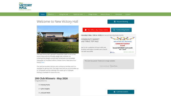 Screenshot of the New Victory Hall website