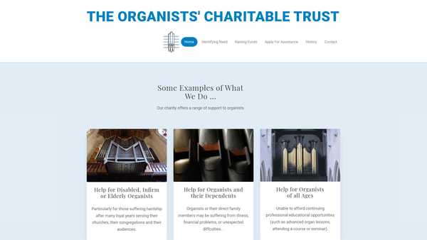 Screenshot of the Organists Charitable Trust website