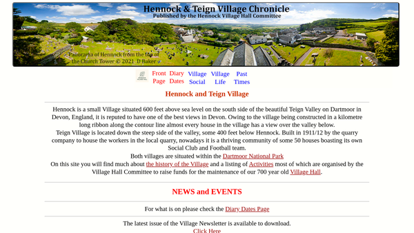 Screenshot of the The Hennock Village Hall website