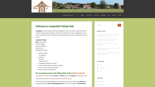 Screenshot of the Lurgashall Village Hall website