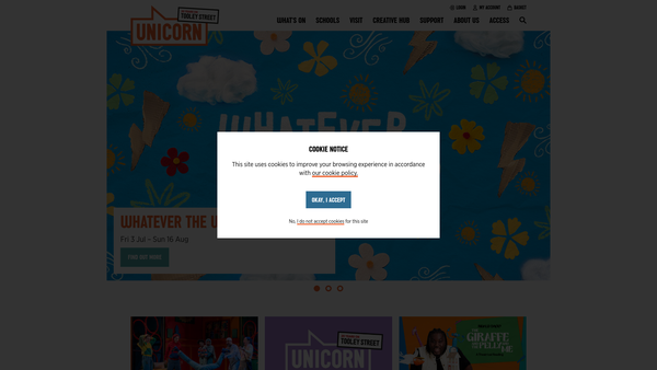 Screenshot of the Unicorn Theatre London Ltd website