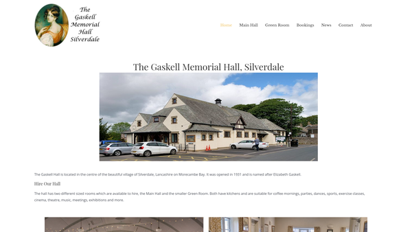 Screenshot of the Gaskell Memorial Village Hall, Silverdale website