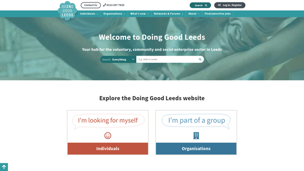 Screenshot of the Voluntary Action - Leeds website
