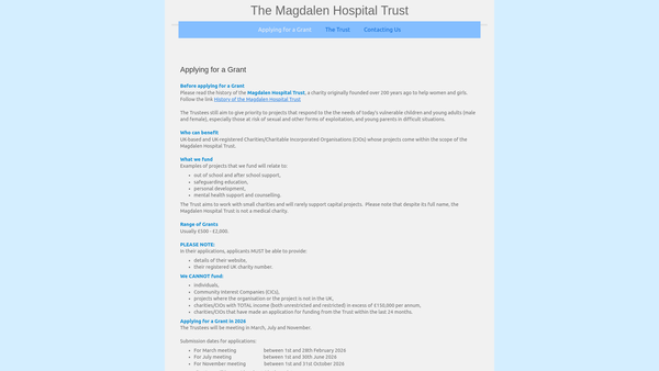 Screenshot of the Magdalen Hospital Trust website