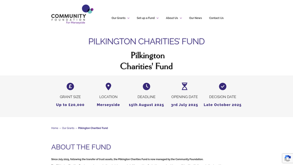 Screenshot of the Pilkington Charities Fund website