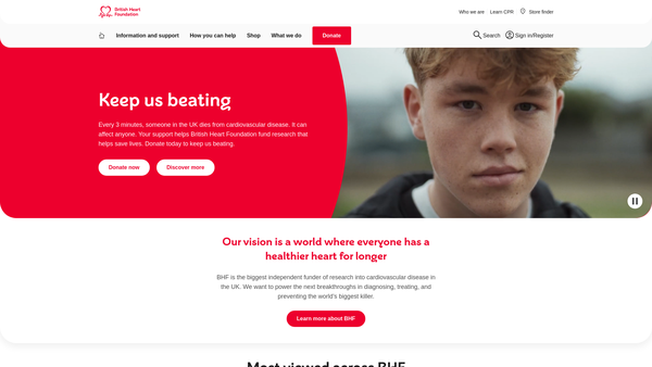 Screenshot of the British Heart Foundation website