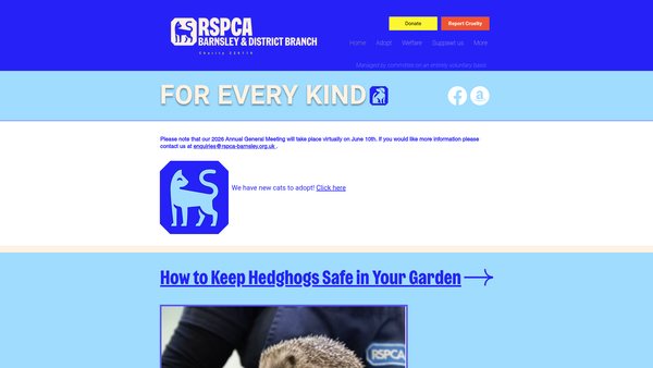 Screenshot of the Royal Society For The Prevention Of Cruelty To Animals Barnsley And District Branch website