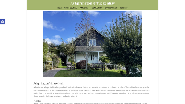 Screenshot of the Ashprington Village Hall website