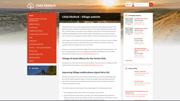 Screenshot of the Child Okeford Village Hall website