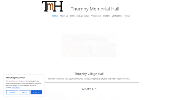 Screenshot of the Thurnby Memorial Hall website