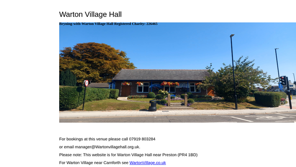Screenshot of the Bryning With Warton Village Hall website