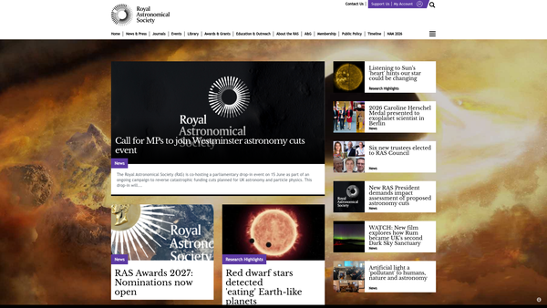 Screenshot of the Royal Astronomical Society website