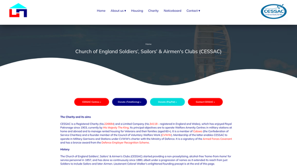 Screenshot of the Church Of England Soldiers', Sailors' & Airmen's Clubs website