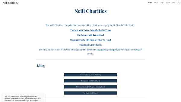 Screenshot of the Marjorie Coote Old Peoples Charity Fund website