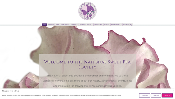 Screenshot of the The National Sweet Pea Society website