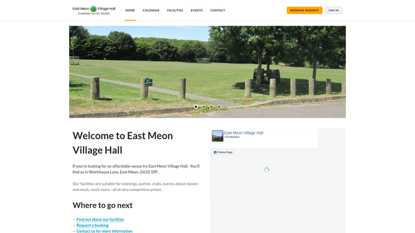 Screenshot of the East Meon Village Hall website