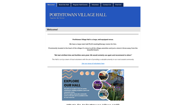 Screenshot of the Porthtowan Village Hall website