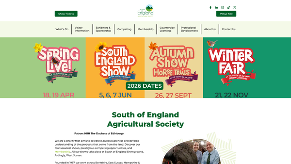 Screenshot of the The South Of England Agricultural Society website